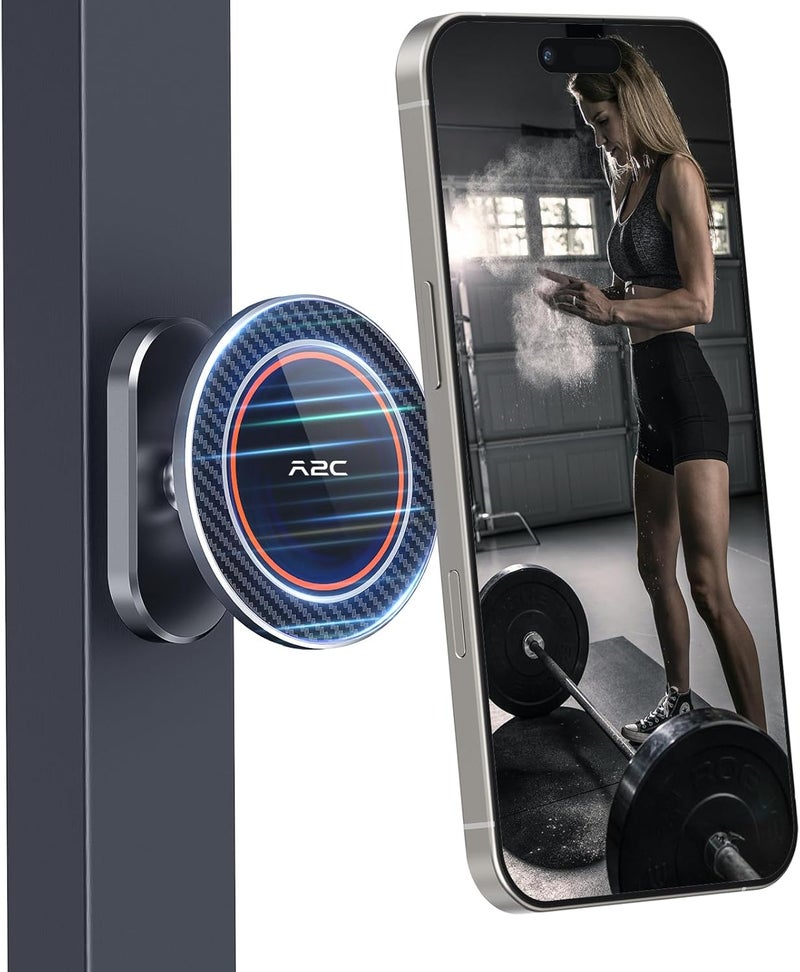 A2C All-Metal Gym Magnetic Phone Holder for MagSafe,High-End Workout Essentials for Men Women,[Dual N54 Magnet] Portable Phone Mount Gym Accessories Compatible with iPhone 17 16 15 14 13 12 (Gray) - Image 1